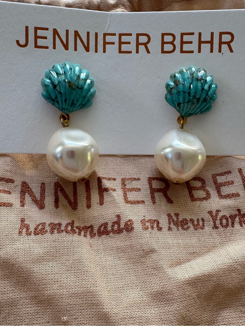 Jennifer Behr Turquoise Shell-Top Earrings with Pearl Drops
